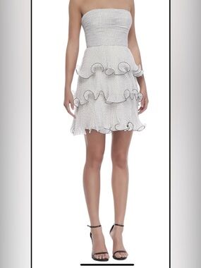 NWT ERIN Erin Fatherston white and black polka dots tiered strapless dress 4